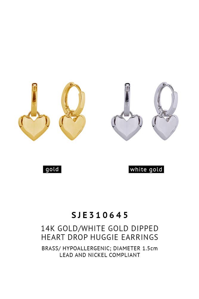 Hana - Wholesale Huggie Earrings - 14K Heart Drop Huggie Earrings3