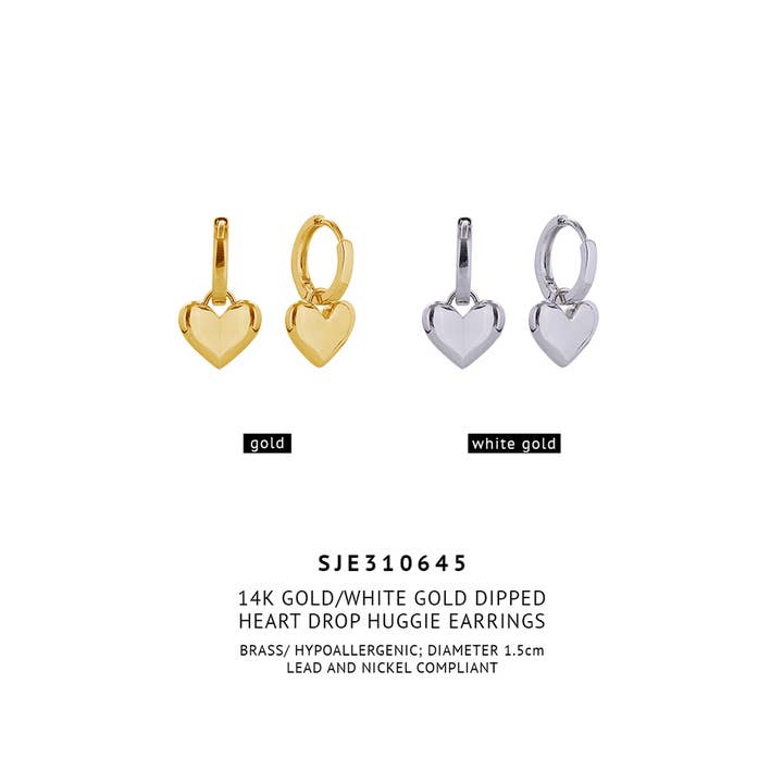 Hana - Wholesale Huggie Earrings - 14K Heart Drop Huggie Earrings3