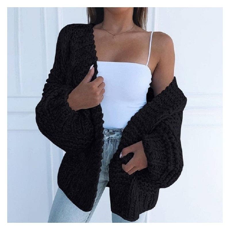 UZ Wholesale Store - Wholesale Cardigan - Dames - Loszittend effen oversized grofgebreid vest0