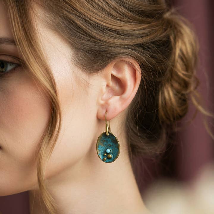 Boucles d'oreilles Boho Dangle Turquoise pour la vente par Verna Artisan Works