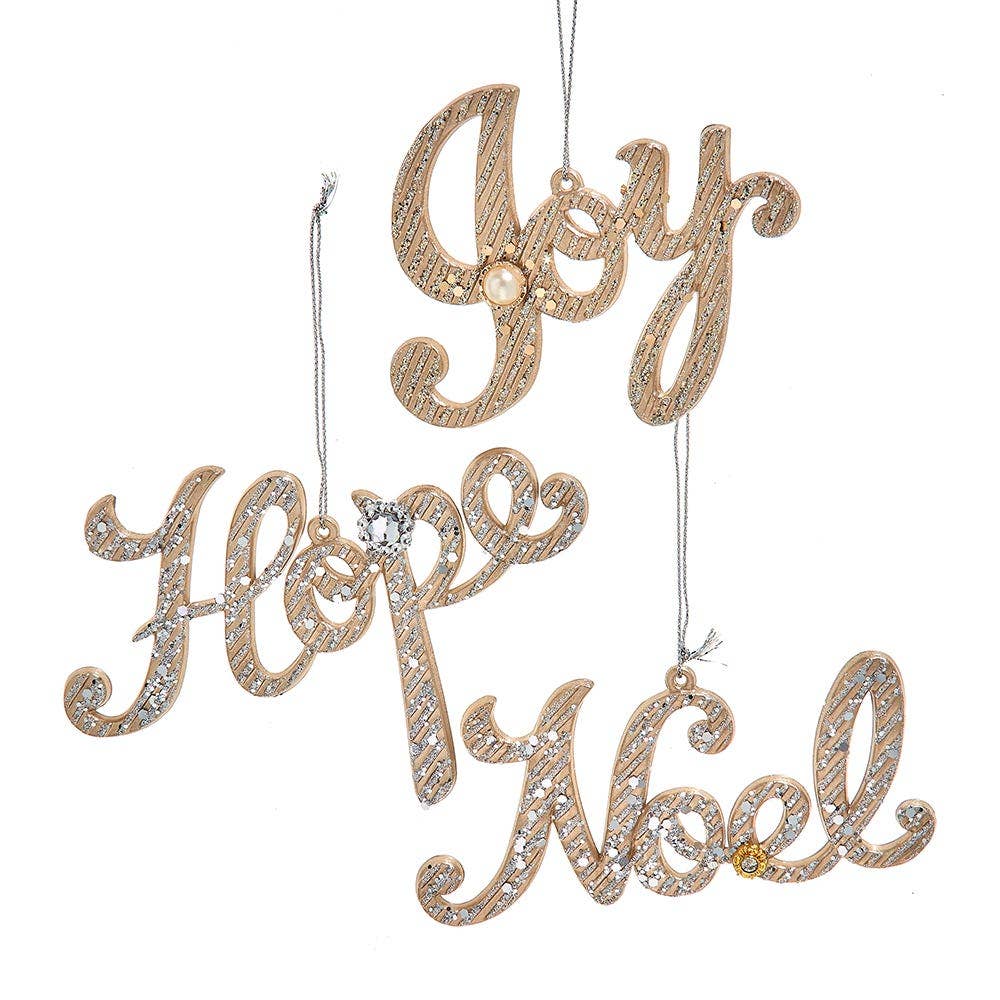 Kurt S. Adler, Inc. - Wholesale Ornament Set - Platinum Word Orns, 3 Asstd0