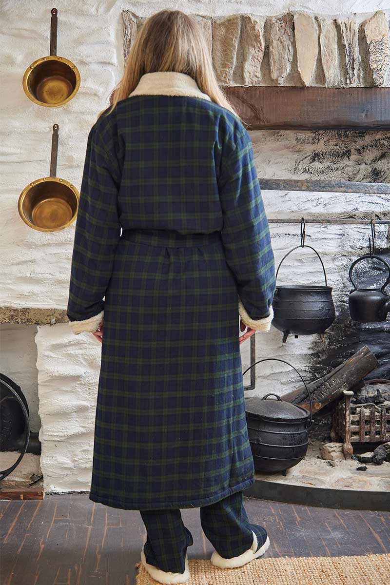 Lee Valley Ireland - Wholesale Nightgown - Men's - Fleece Lined Flannel Nightrobe - Green/Navy Tartan5