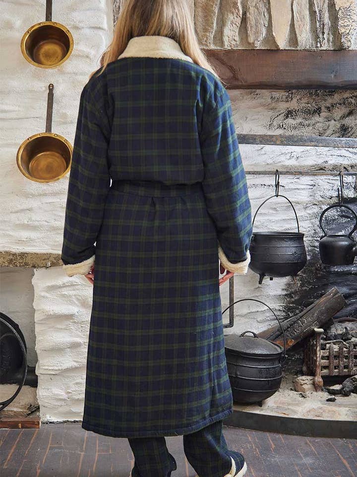 Lee Valley Ireland - Wholesale Nightgown - Men's - Fleece Lined Flannel Nightrobe - Green/Navy Tartan5