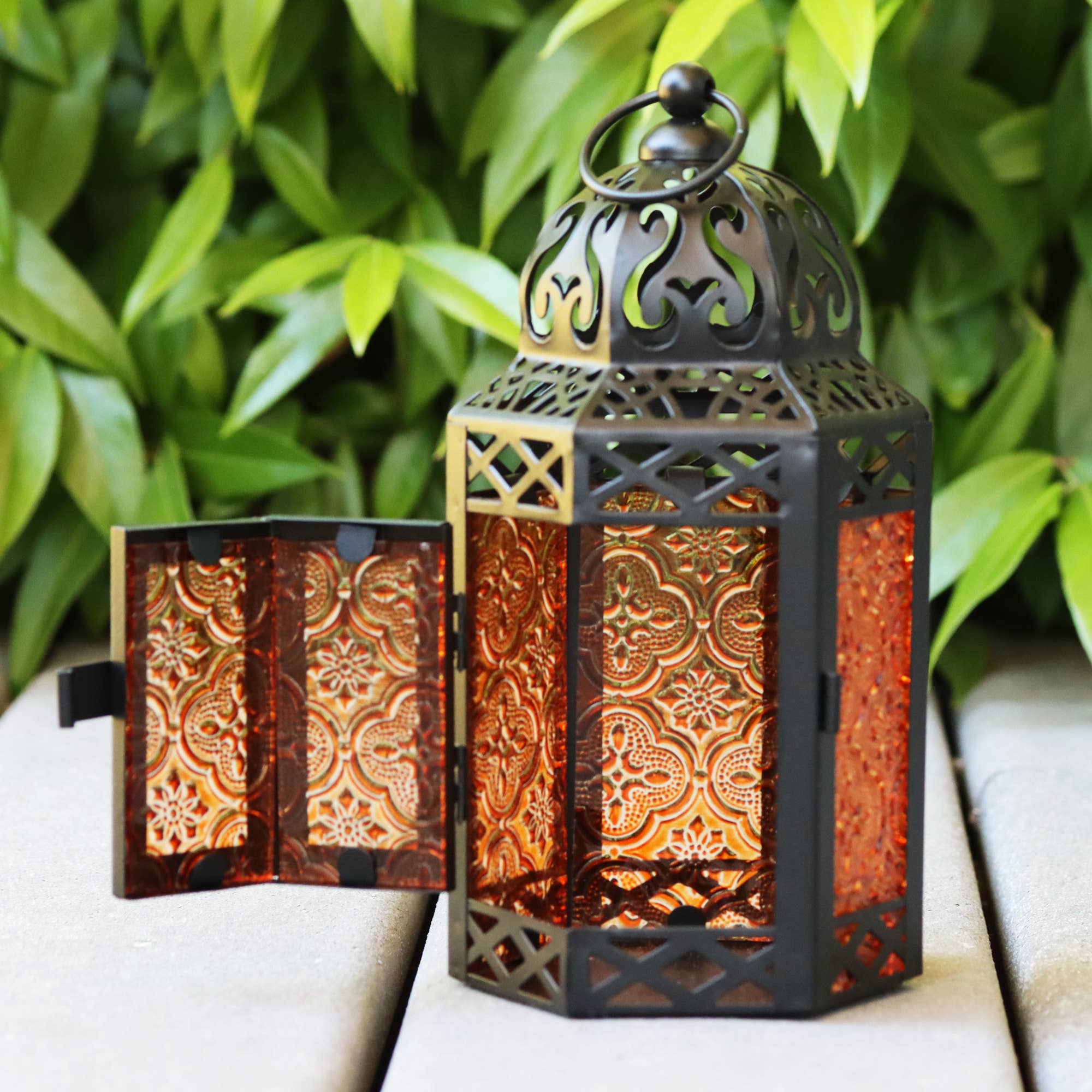 WholesaleMart - Wholesale Candle Holder - Amber Moroccan Candle Lantern Holder, Small1