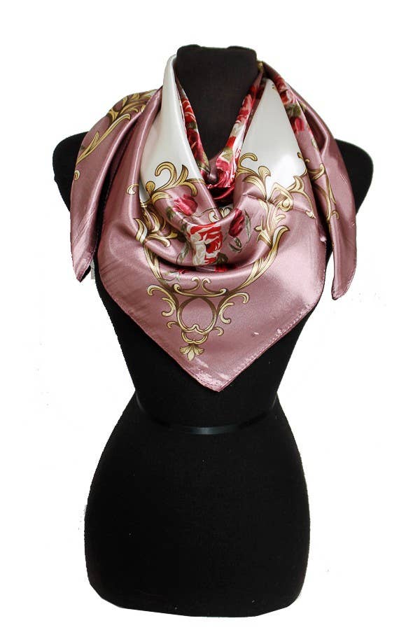ASSORTED Rose And Golden Leaves Faux Silk Scarf for wholesale on Faire0