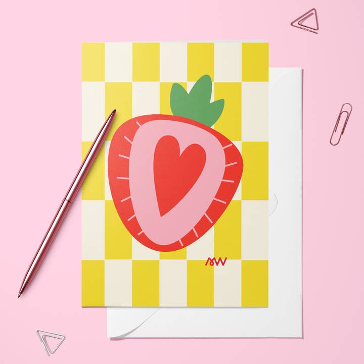 Folded Card - Strawberry Heart and Tiles for wholesale by Hello couleur