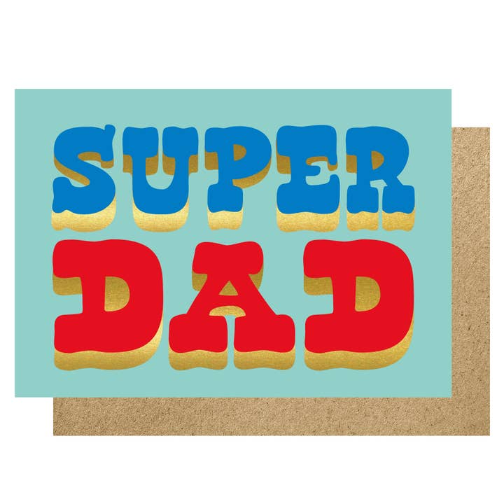 Super Dad gold foil card for wholesale by Lucky Ink
