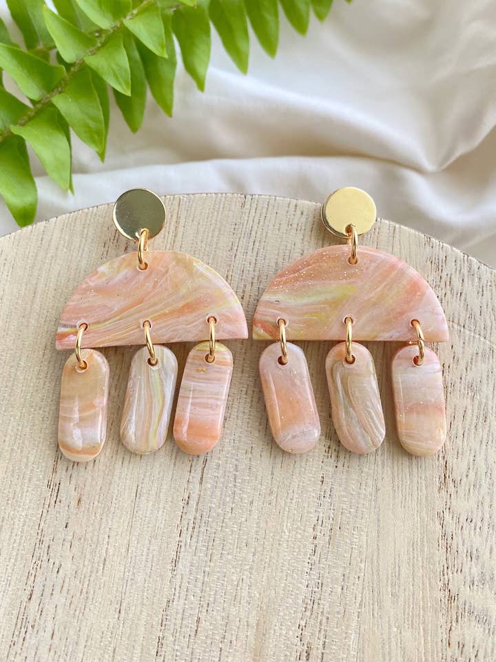 Orange Marble Dangles, Polymer Clay Earrings for wholesale by Glitter and Glow Co
