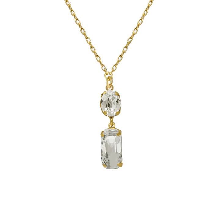 Rechteckige kurze Halskette Buenos Días mit Kristall in Silber für den Großhandel von Victoria Cruz