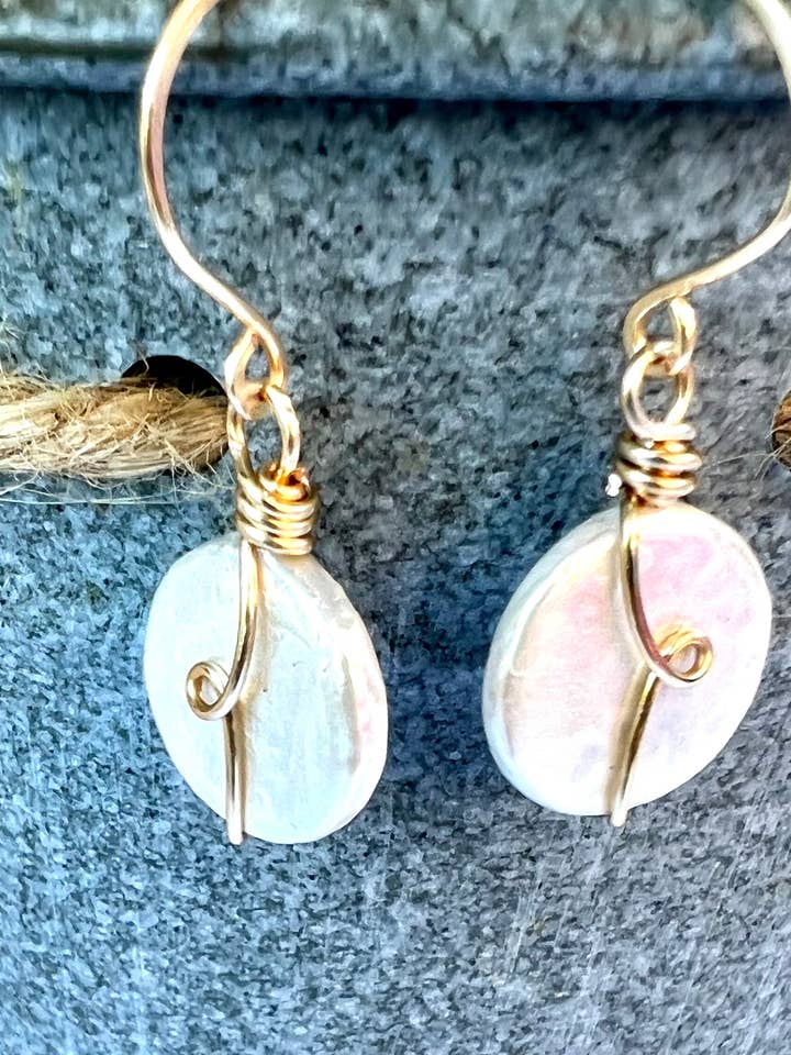 Coin Shell Pearl Earrings - Gold for wholesale by Beaded Vision Jewelry