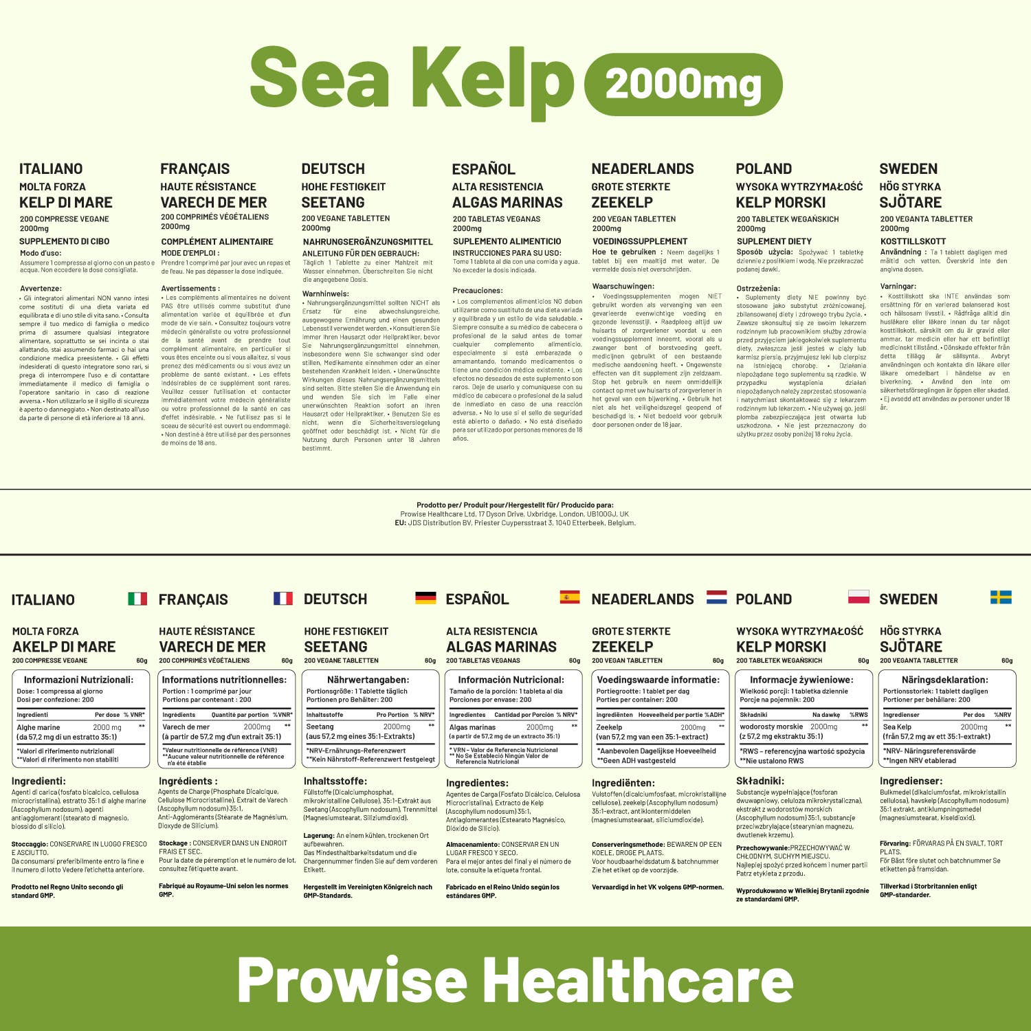 Prowise Healthcare - Wholesale Oral Supplement/Vitamin - Sea Kelp 2000mg 200 Vegan Tablets | Natural Source of Iodine5