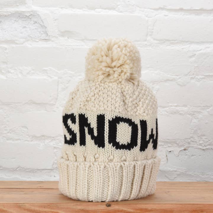 Cream Black SNOW Beanie for wholesale on Faire