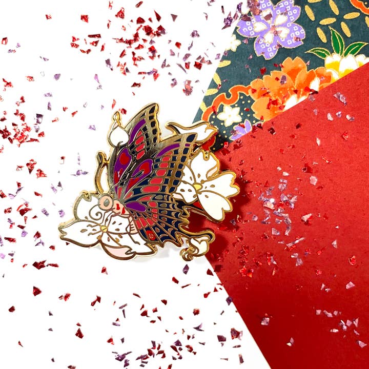 Shishido Creative - Wholesale Lapel Pin/Button - Cherry Blossom Butterfly • Sakura ni Chouchou Enamel Pin3