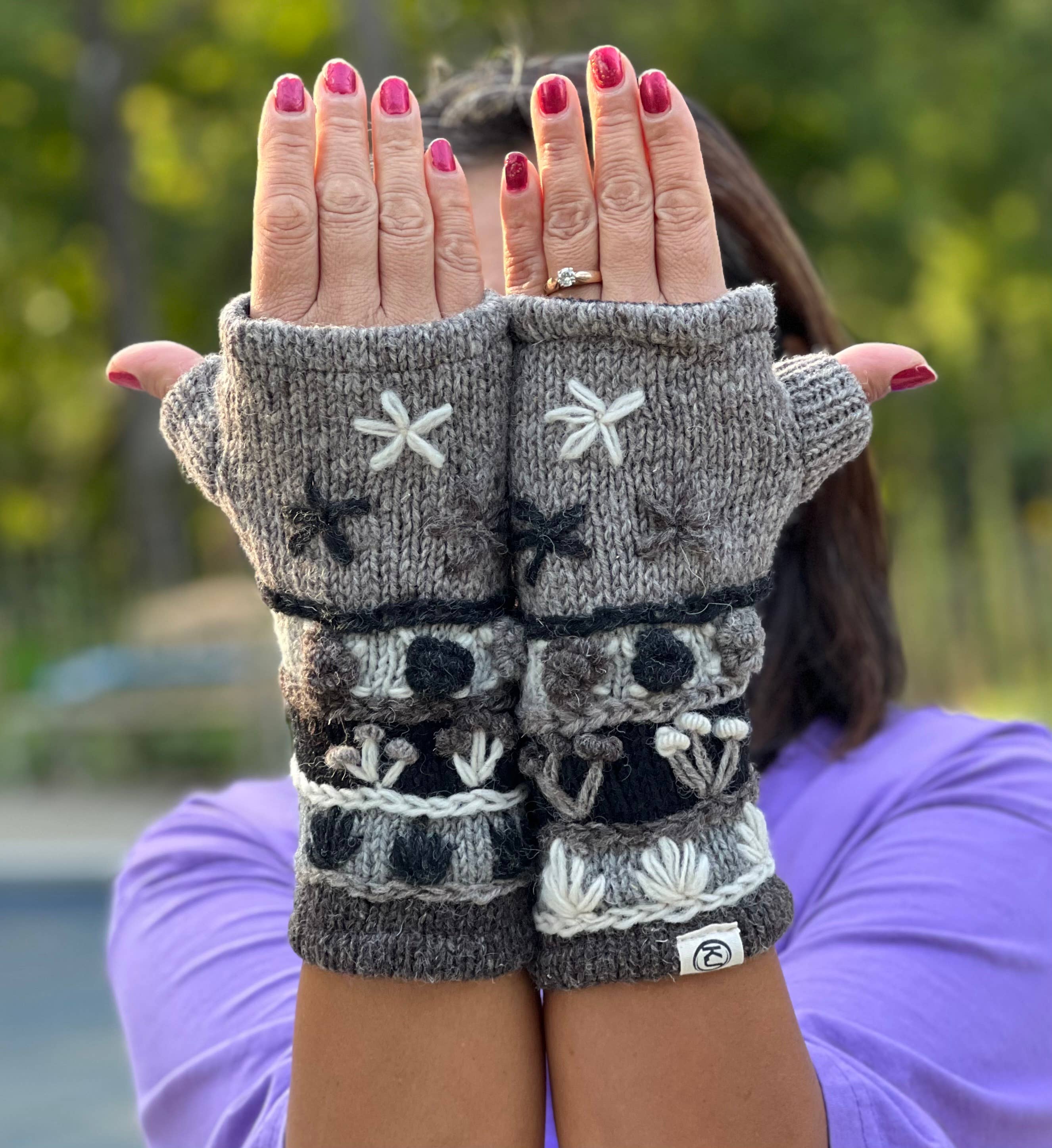 Lungta Imports – Engroshandel Handsker - Dame – Fingerløse, håndstrikkede uldhandsker med fleecefor - håndvarmer51