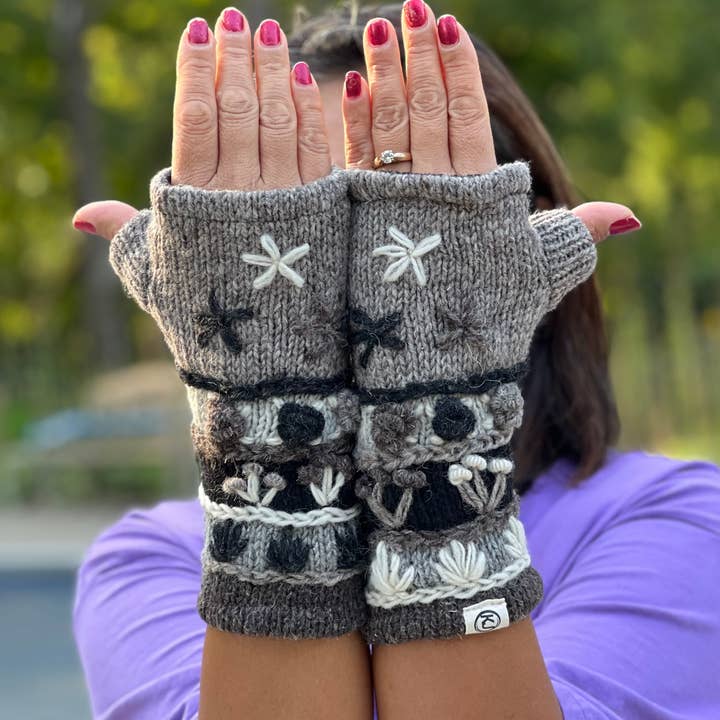 Lungta Imports - Wholesale Gloves - Women's - Woolen Hand Knit Fingerless Fleece Lined Gloves, Hand Warmer21