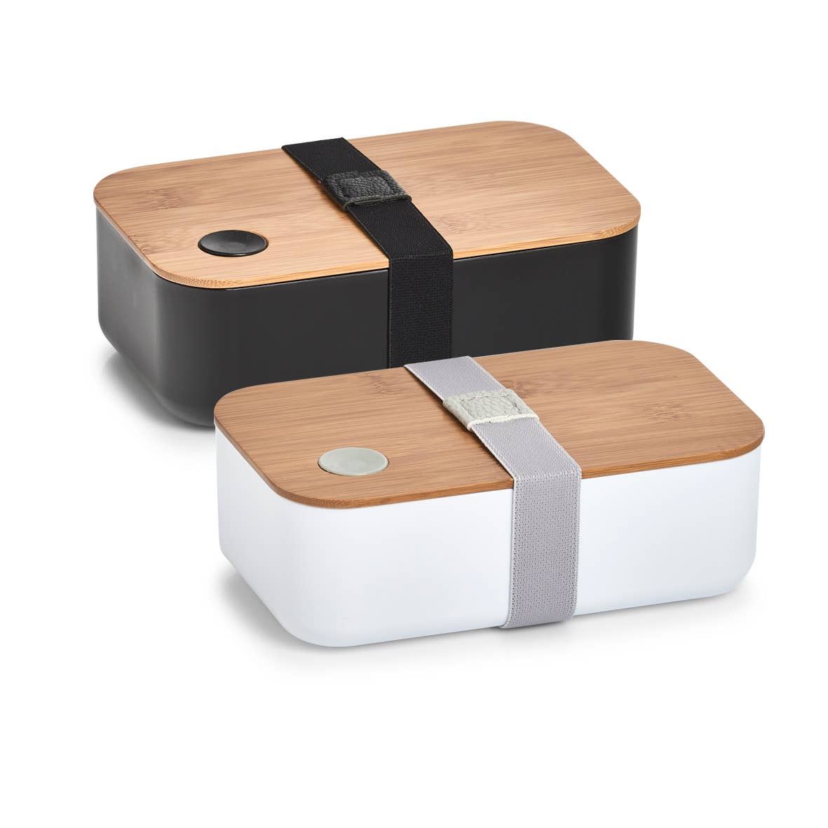 Lunch box, plastic/bamboo, black for wholesale on Faire4