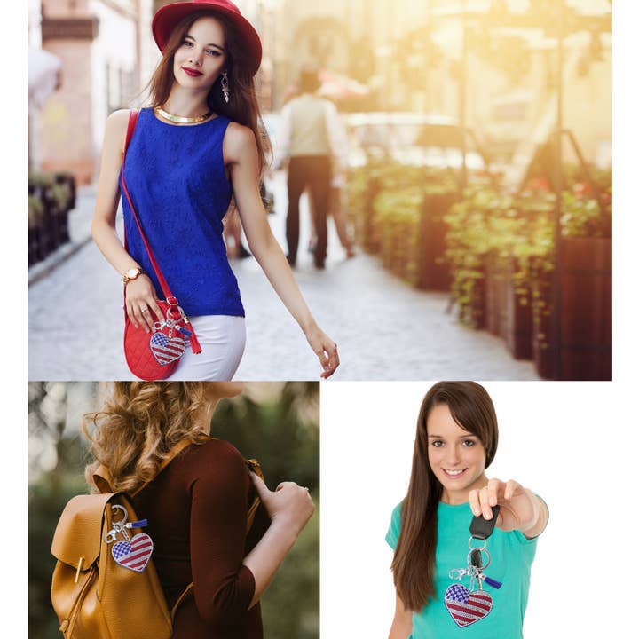 Cota Global - Wholesale Keychain - Unisex - Sparkling Rhinestones Charm With Tassel - Usa Flag Heart4