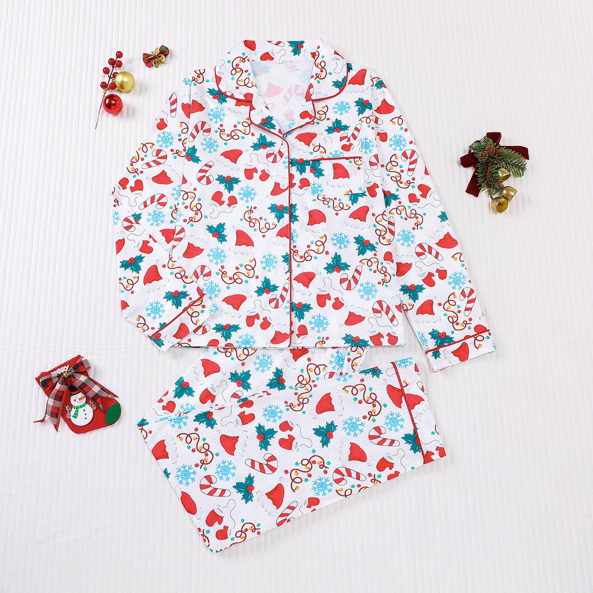 Rosa Clothing - Wholesale Sleepwear Set - Women's - Cozy & Soft Christmas Theme Print Long Pajama Set7