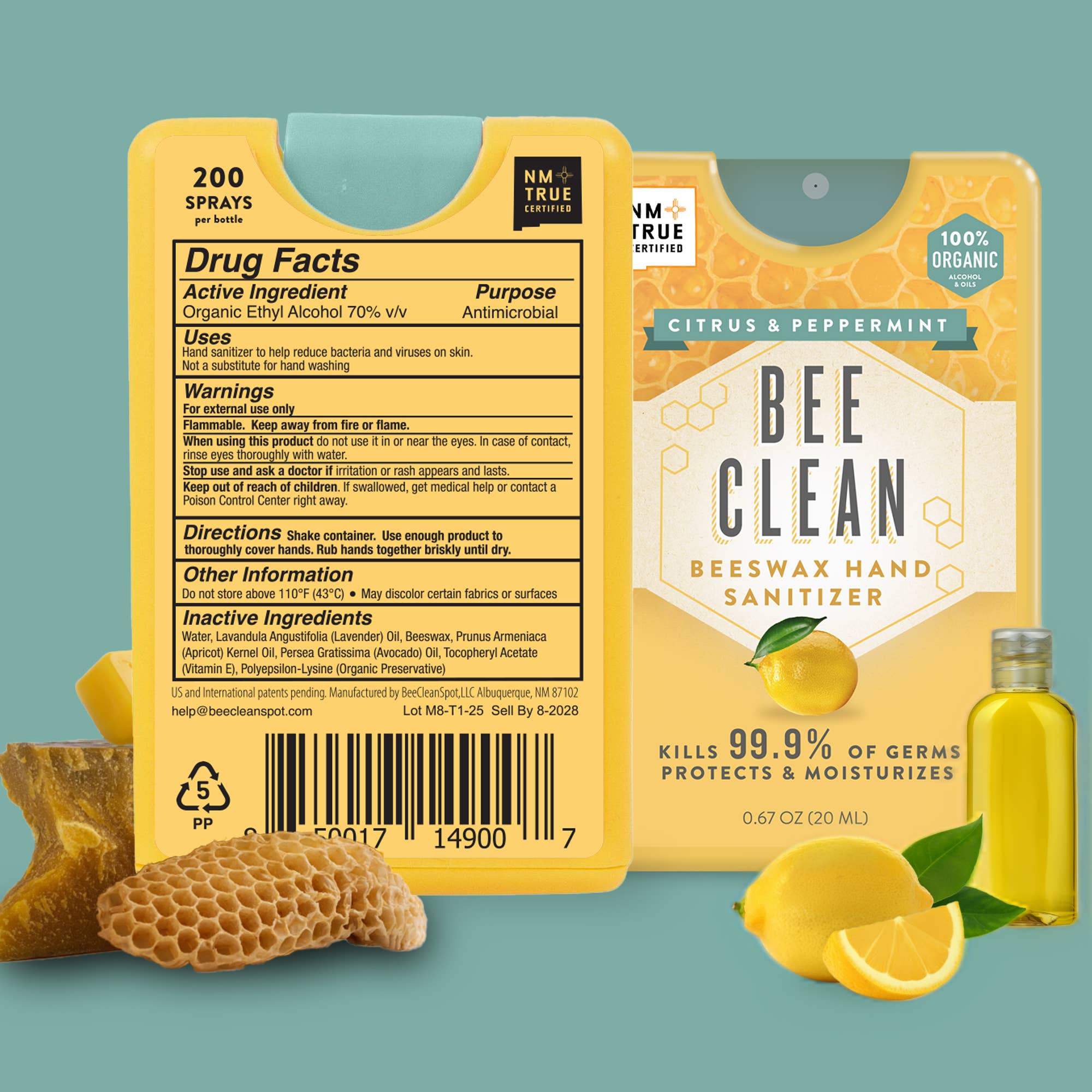 Bee Clean - Vente Désinfectants pour les mains - Désinfectant pour les mains à la cire d'abeille biologique Bee Clean-13 agrumes 4 paquets4