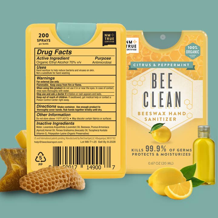 Bee Clean - Vente Désinfectants pour les mains - Désinfectant pour les mains à la cire d'abeille biologique Bee Clean-13 agrumes 4 paquets4