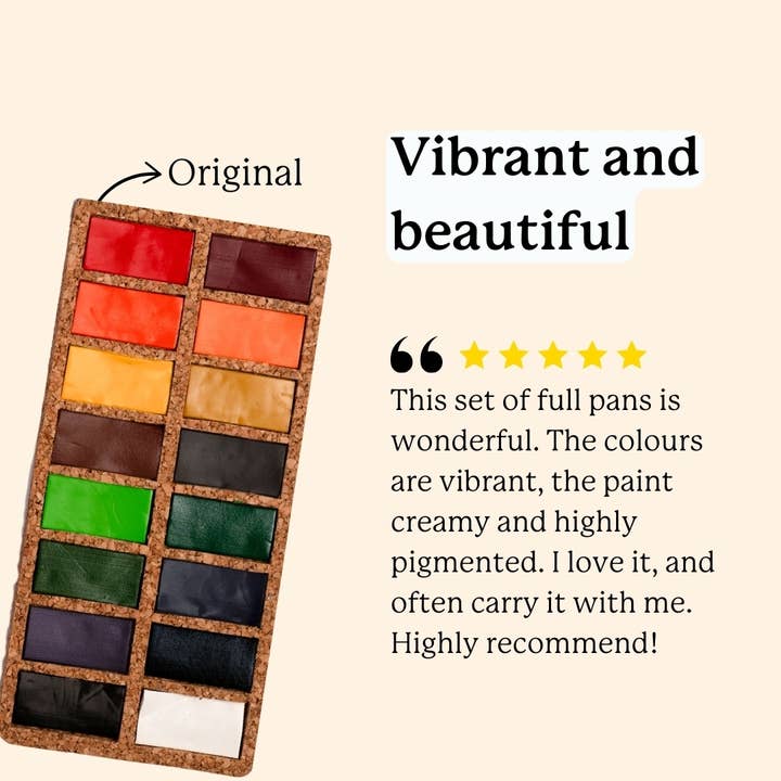 Viviva Colors - Wholesale Watercolour paint - Original Pans Set - 16 watercolors | Ecofriendly | Cork6