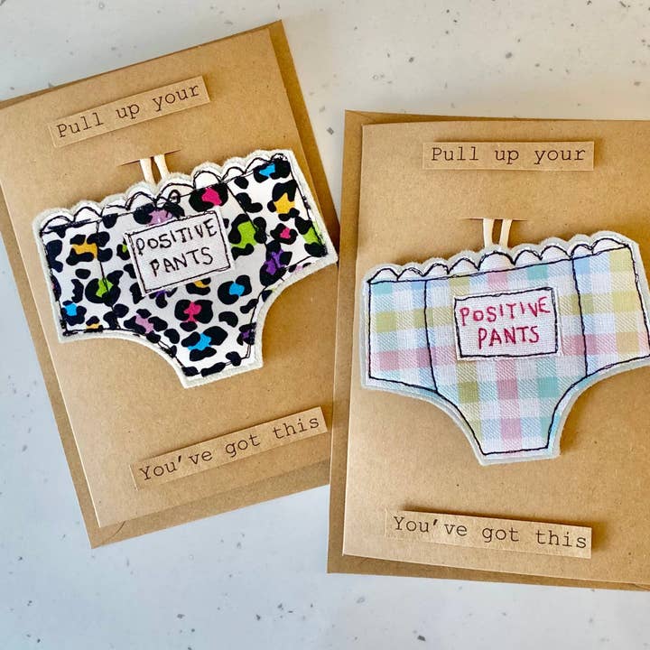 Positive Pants Affirmation wenskaart voor wholesale door Stitching Rags