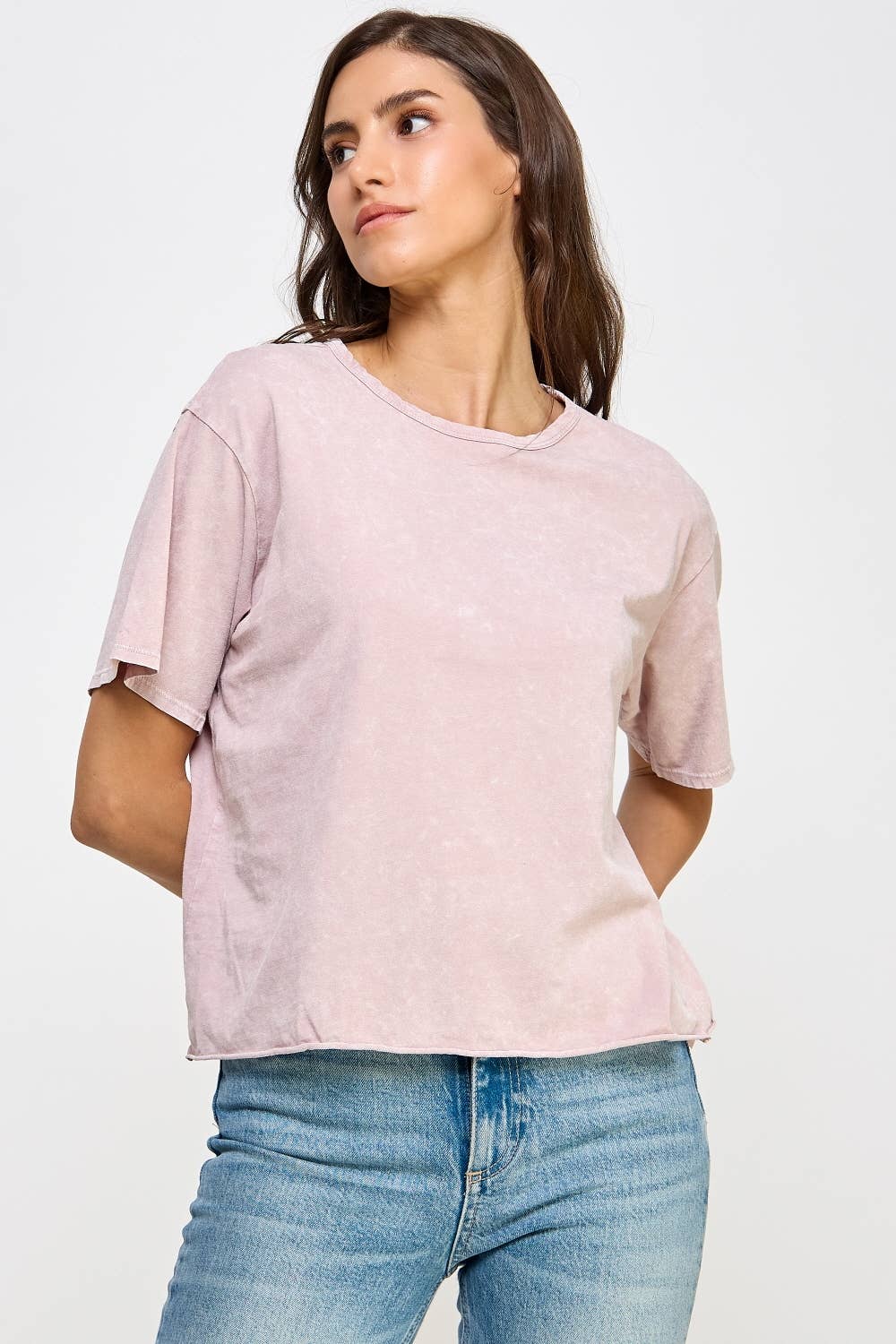 Honestee - Wholesale T-Shirt (Graphic) - Women's - Blank Mineral Washed Long Cropped T-Shirt9