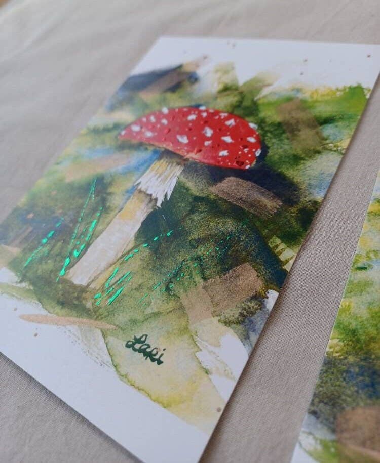 Larisanjou - Wholesale Art Print - Amanita Muscaria Hand-Embellished Art Print Watercolor3