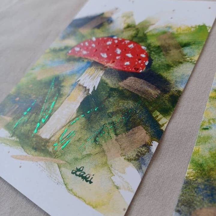 Larisanjou - Wholesale Art Print - Amanita Muscaria Hand-Embellished Art Print Watercolor3