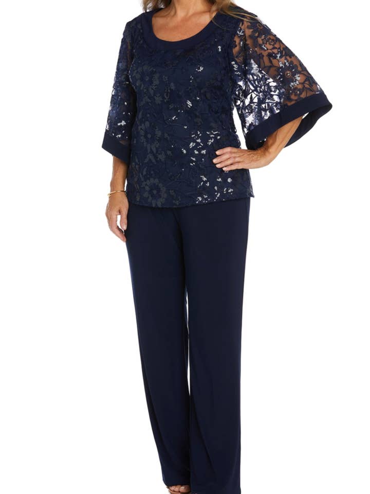 RM Richards Floral Embroidered Sequined Pants Set for wholesale by New Yorker's Apparel
