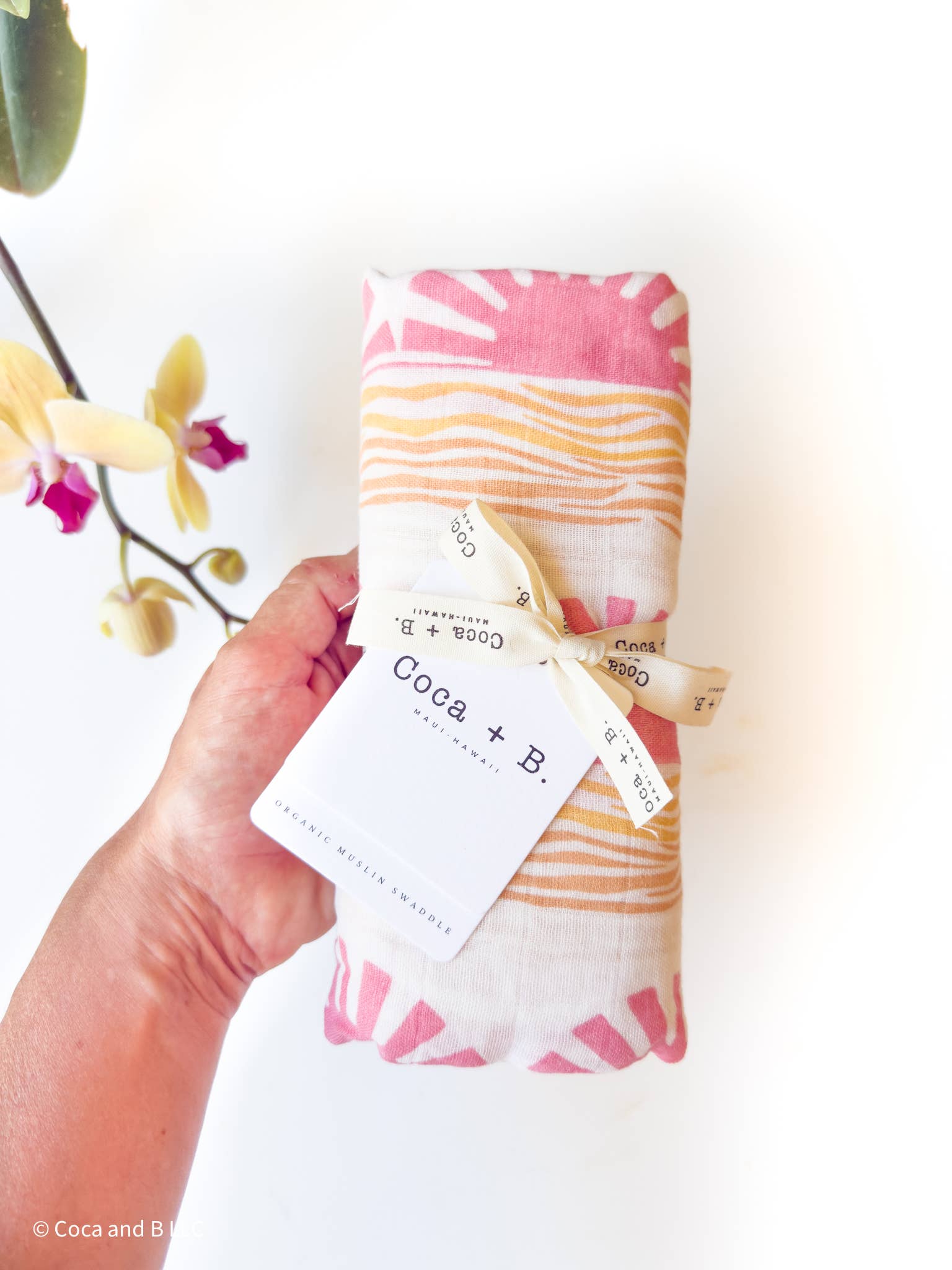 Coca + B.™ - Wholesale Milestone Blanket - Kids & Baby - Organic Pink Sun + Wave Baby Swaddle | Coastal Nursery Decor6