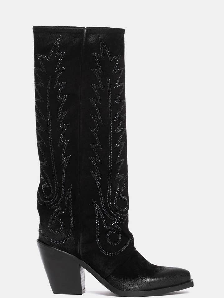 Black suede cowboy boots XD999 for wholesale by METISSE