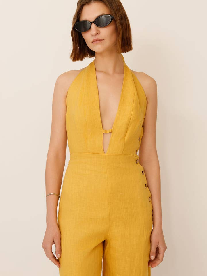 WUESTE - Wholesale Jumpsuit - Women's - Keoni Deep V Linen Jumpsuit7