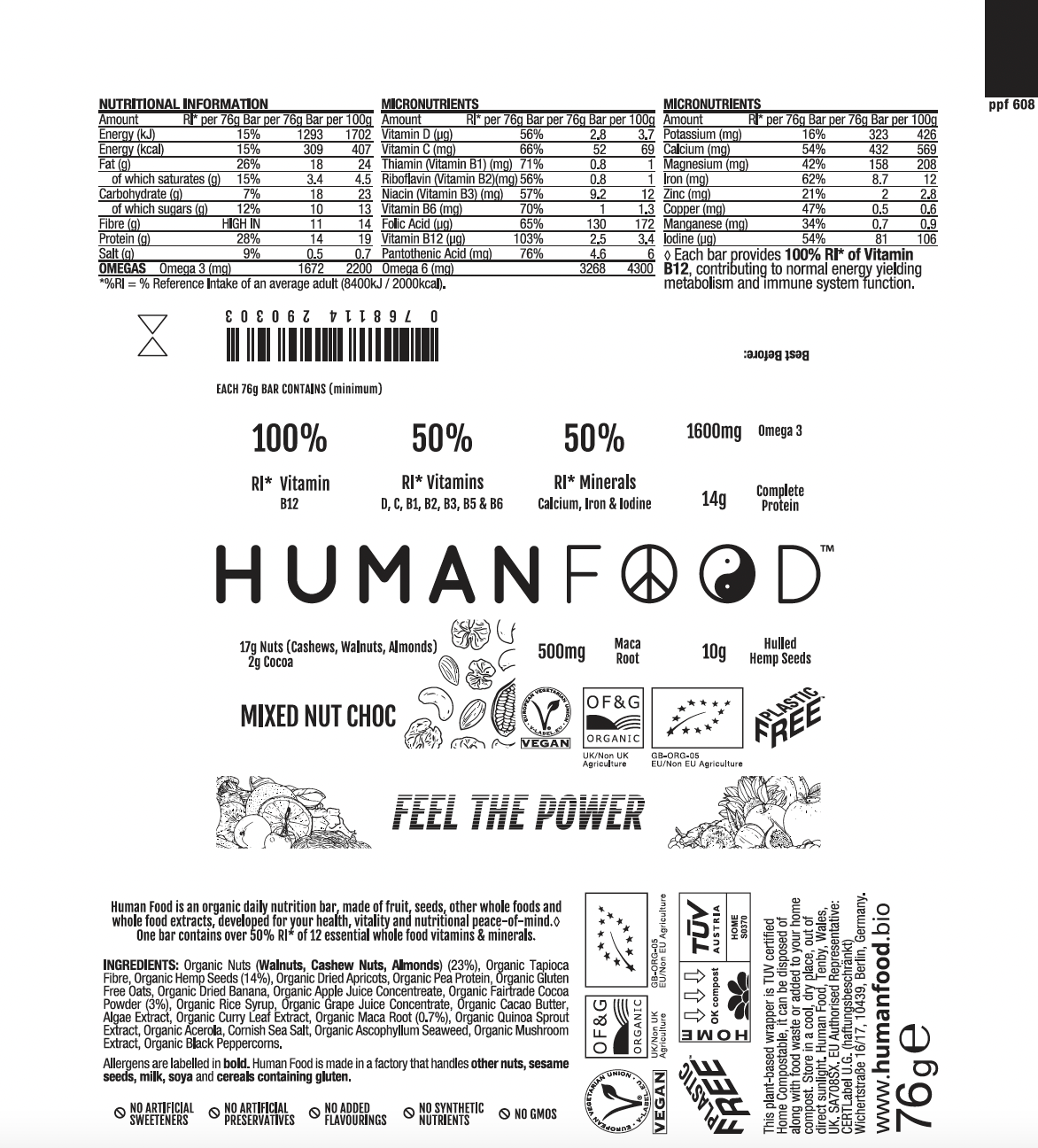 Human Food – wholesale Snack bar – Mixed Nut Choc - Organic Wholefood Bar - Human Food6