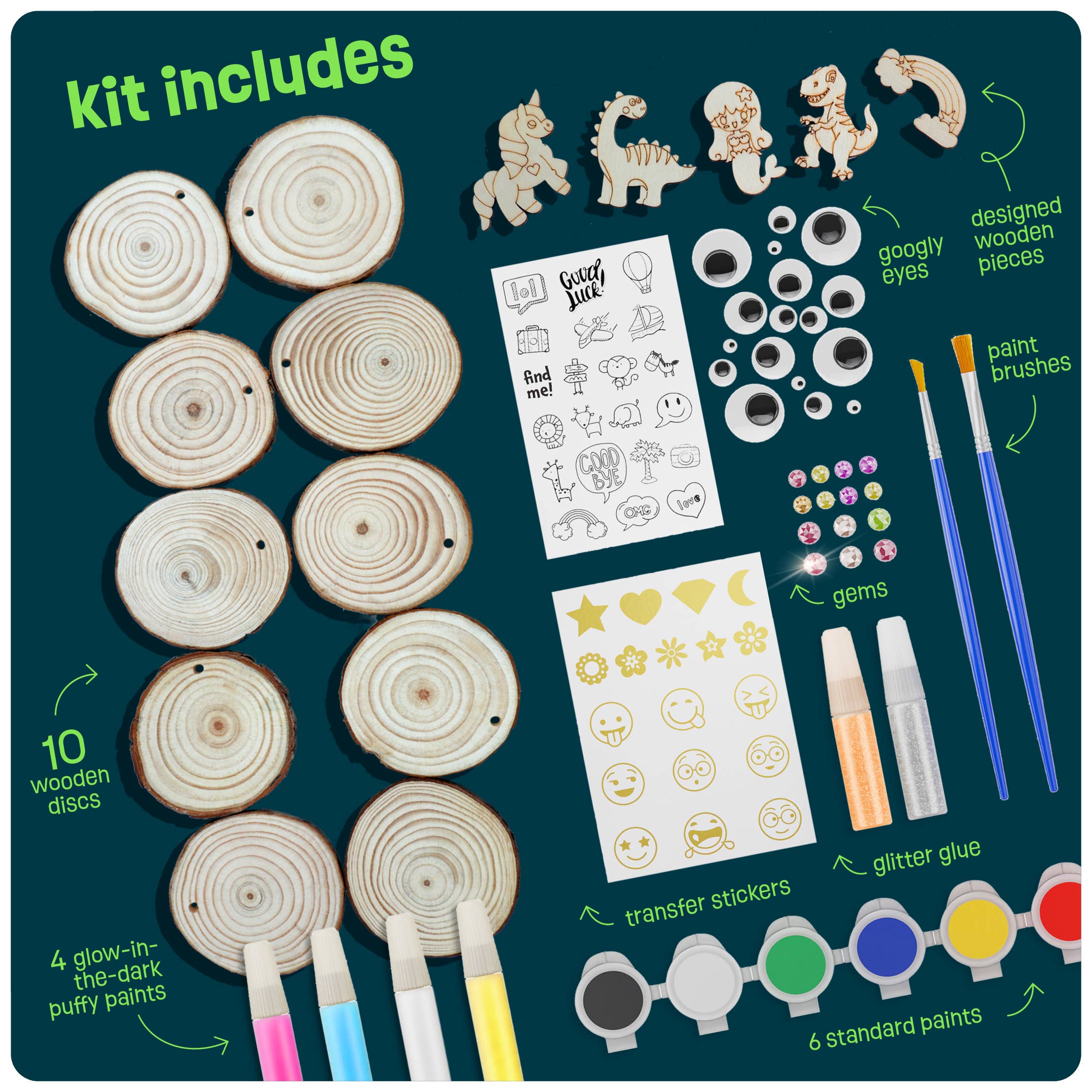 Dan&Darci - Vendita all'ingrosso Kit per lavoretti fai da te - Bambini - Kit per Bambini di Pittura su Legno che Brilla al Buio, Set Artistico Dan&Darci3