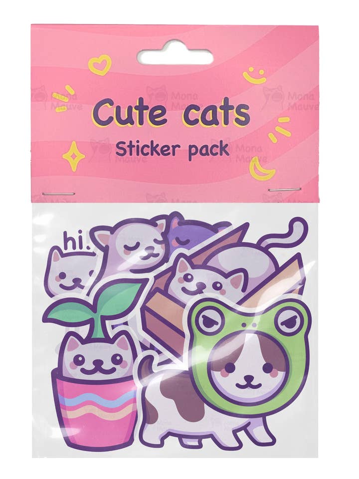 Cute Cats Sticker Pack | Vinyl Sticker Bundle for wholesale by Mona Mauve • Silly Art!