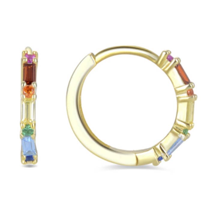 Luxenter oorbellen van 925 sterling zilver met multikleurige zirkonia afgewerkt in 18K geelgoud - Elac voor wholesale door Luxenter