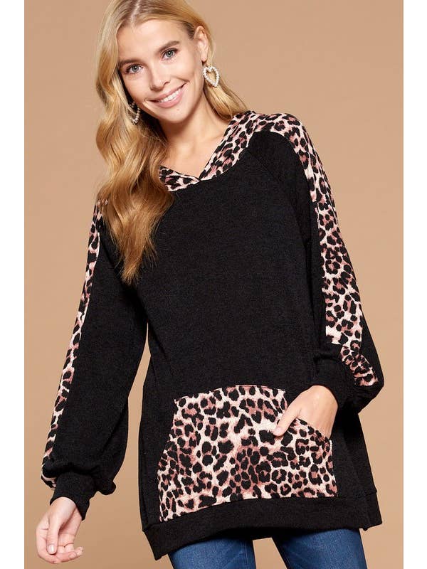 Black Mauve ETK-8305 Animal Contrast Hoodie for wholesale on Faire