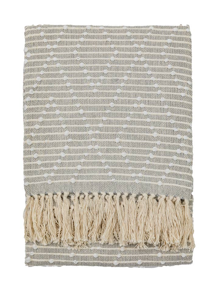 Plaid tissé à losanges gris avec franges pour la vente par Urban Adorn