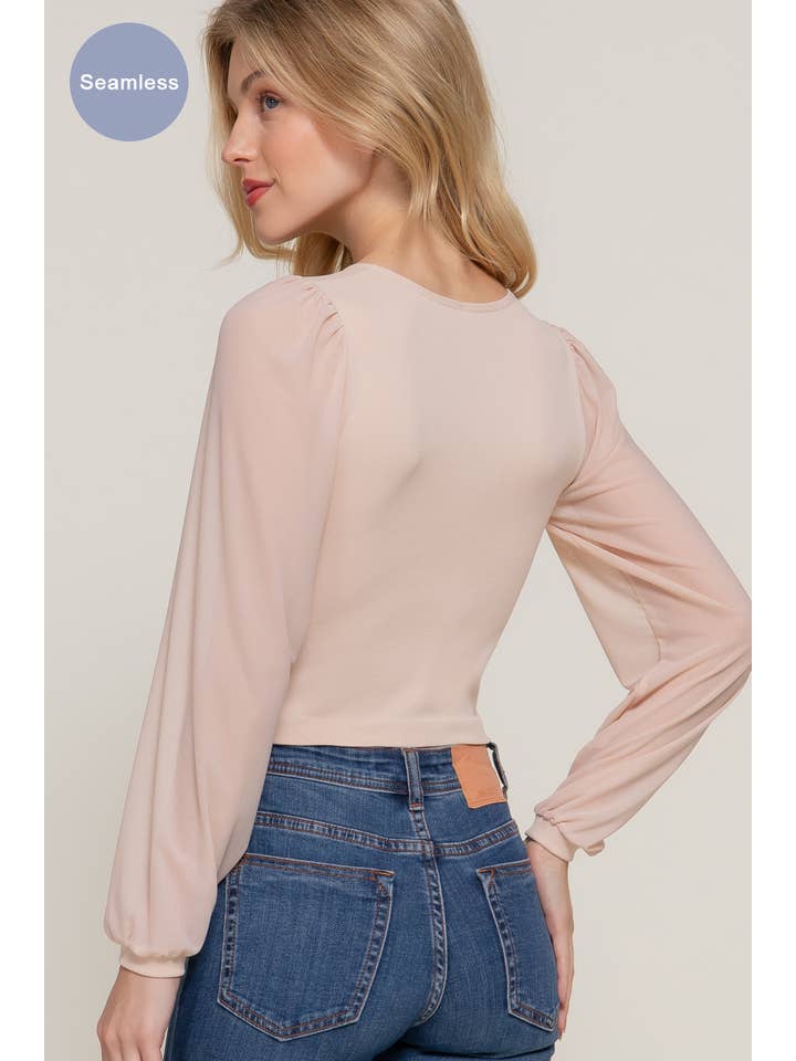 Active Basic | Active USA - Wholesale Knit Top - Women's - Mesh Long Sleeve Round Neck Seamless Top5