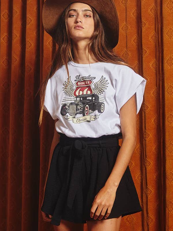 CAMEL T1703 OUTLET SALE Elastic Hem Graphic Cropped Top for wholesale on Faire