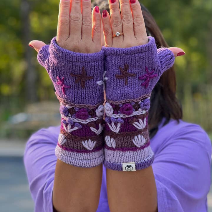 Lungta Imports - Wholesale Gloves - Women's - Woolen Hand Knit Fingerless Fleece Lined Gloves, Hand Warmer