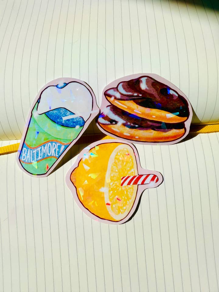 Baltimore Treats Stickers: Cookies, Snowcones, Lemon Stick for wholesale by Pop! Baltimore
