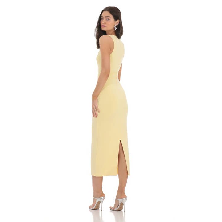 Lucy In The Sky - Wholesale Dress - Women's - Square Neck Bodycon Midi Dress in Yellow
