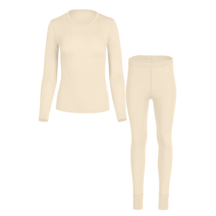 menique - Wholesale Lounge Set - Women's - Women's Merino Wool Natural Layer Long Sleeve 2-Piece Set