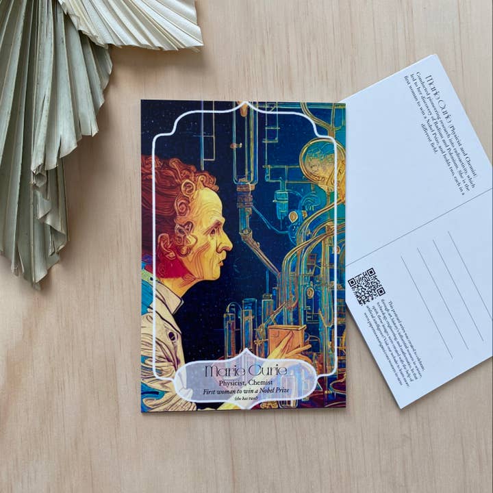 Marie Curie Women in STEM Postcard for wholesale by Paper Moon Origami Co.