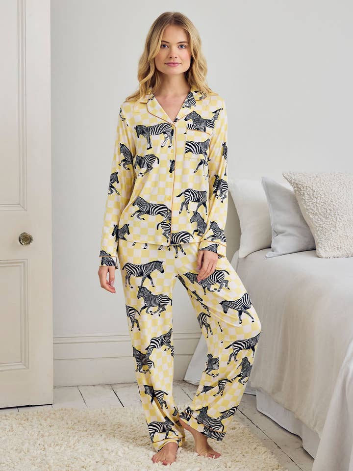 Zebra Checkerboard Print Long Pyjama Set for wholesale by Chelsea Peers