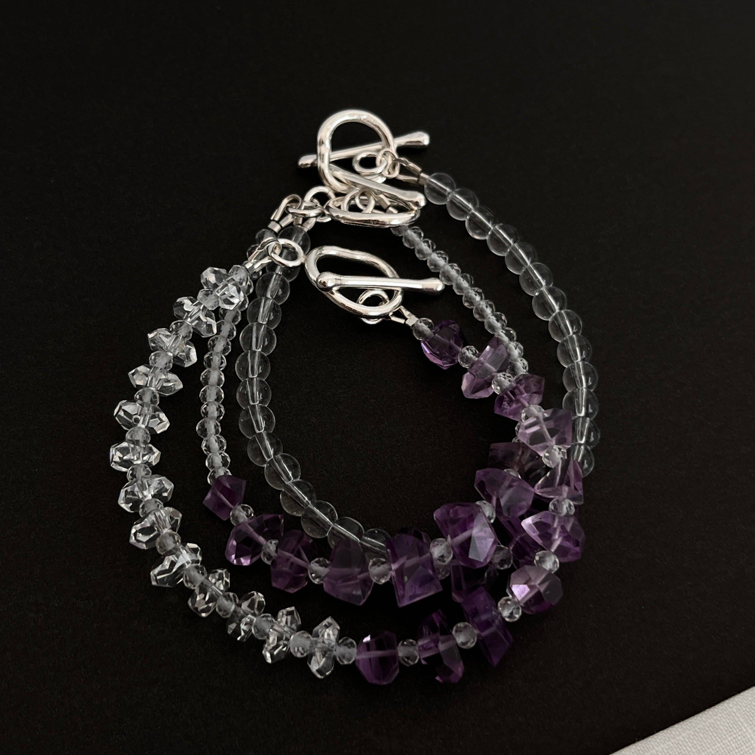 LoveGem Studio LLC - Wholesale Beaded Bracelet - Amethyst Nugget & Smooth Quartz Bracelet – Minimalist Jewelry with Argentium Silver Toggle5