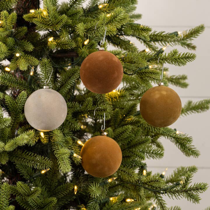 Ragon House - Wholesale Ornament Set - SET/ 4 - 3.25" TAN FLOCKED BALLS
