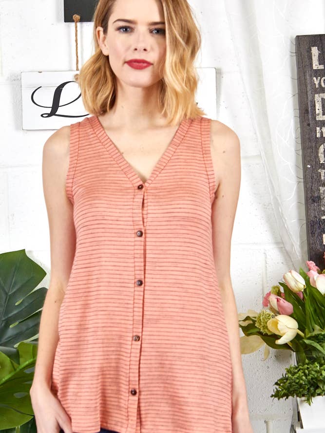 Stripe knit button tank top (12696) for wholesale by P.S Kate